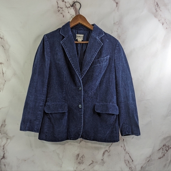 Vintage Corduroy Blazer Womens Medium 10 Navy Blue Jacket Regular 2 Button 70s - Picture 1 of 13